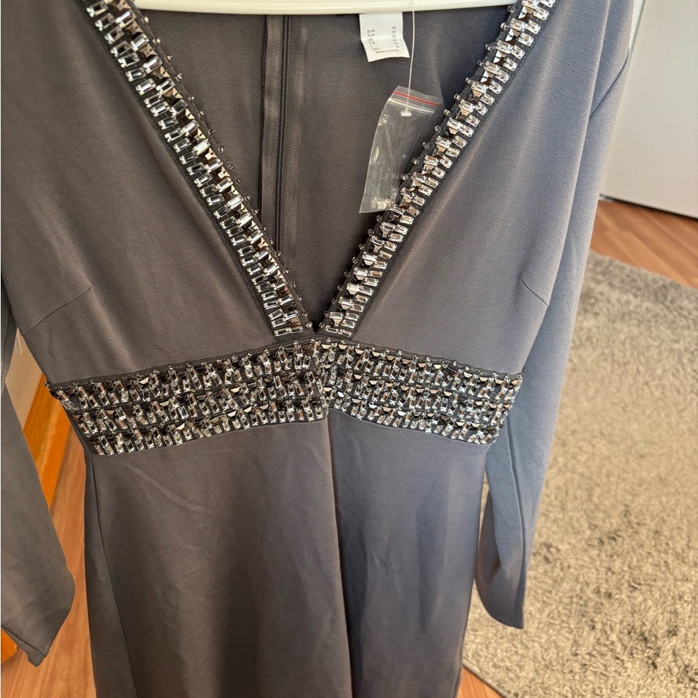 Elegant Gray Dress with Beaded Accents